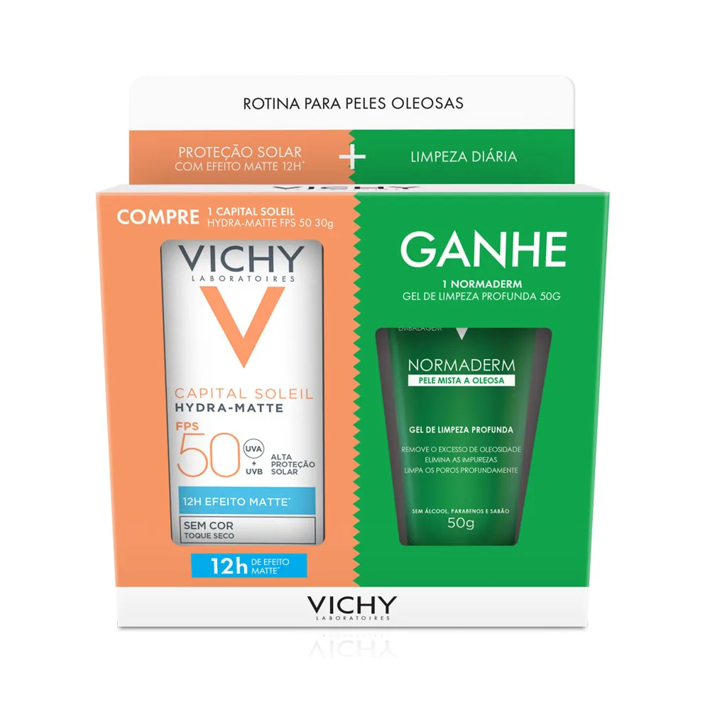 Kit Protetor Solar Facial Vichy Capital Soleil Hydra-Matte FPS50 30g 1 Unidade + Gel de Limpeza Facial Normaderm 50g 1 Unidade