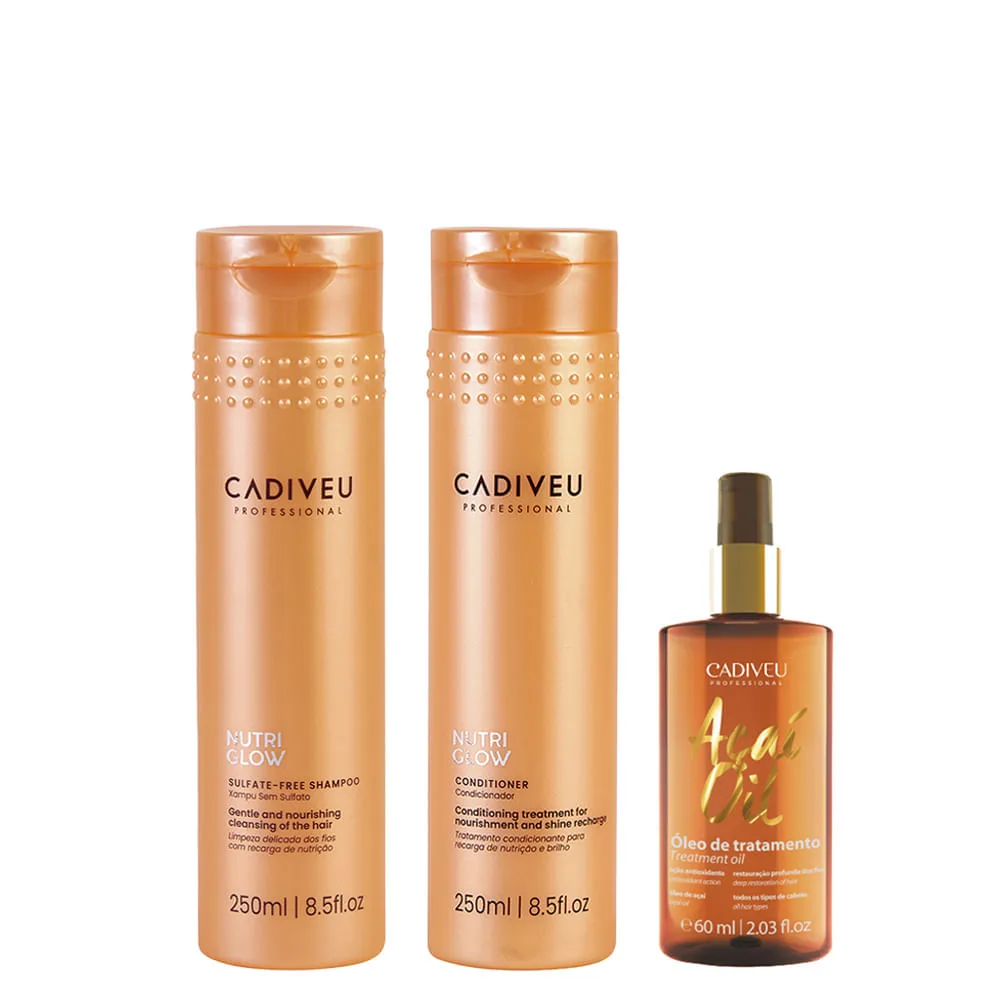 Kit Cadiveu Nutri Glow - Shampoo 250ml + Condicionador 250ml + Óleo Açaí 60ml