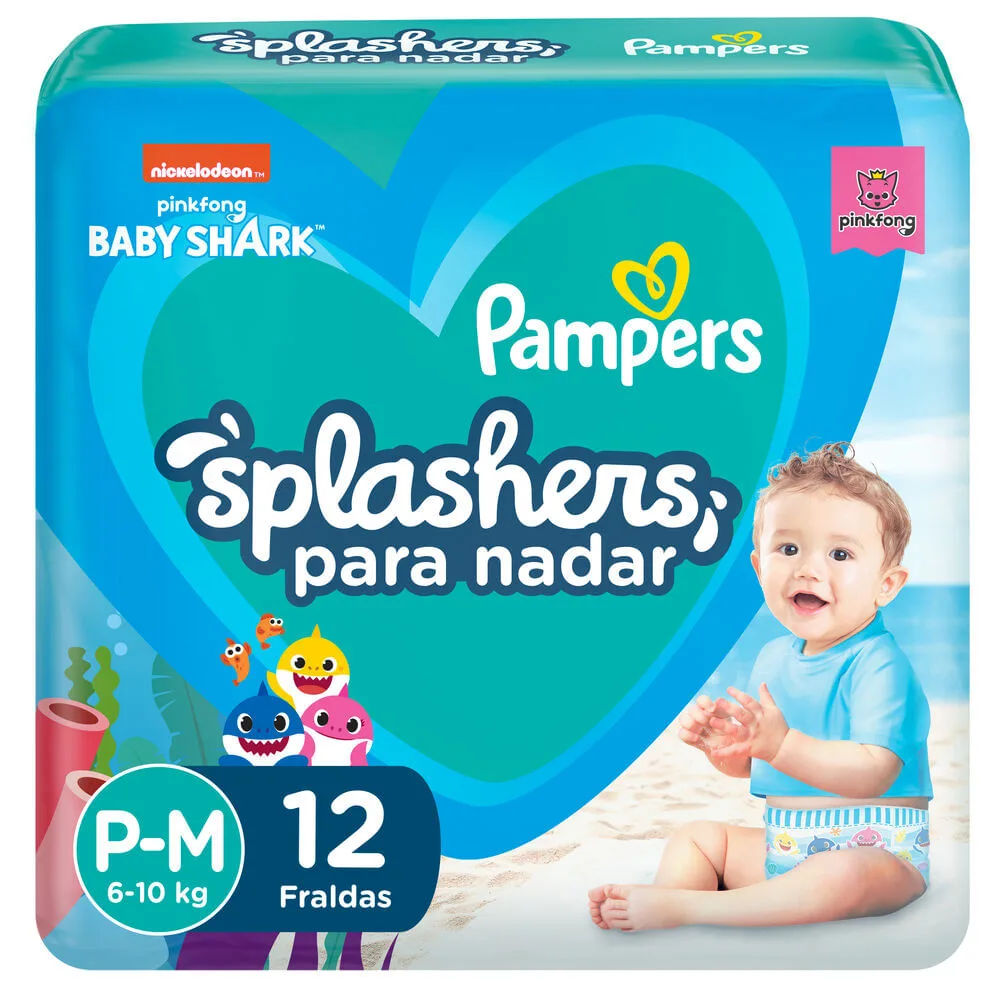 Fralda Pampers Splashers Baby Shark P/M 12 Unidades