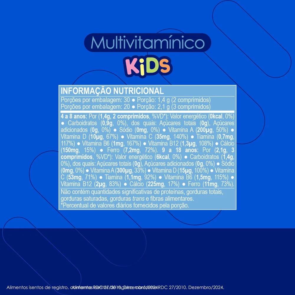 Neo Química Kids Multivitamínico Sabor Morango Zero Açúcar 60 Comprimidos Mastigáveis