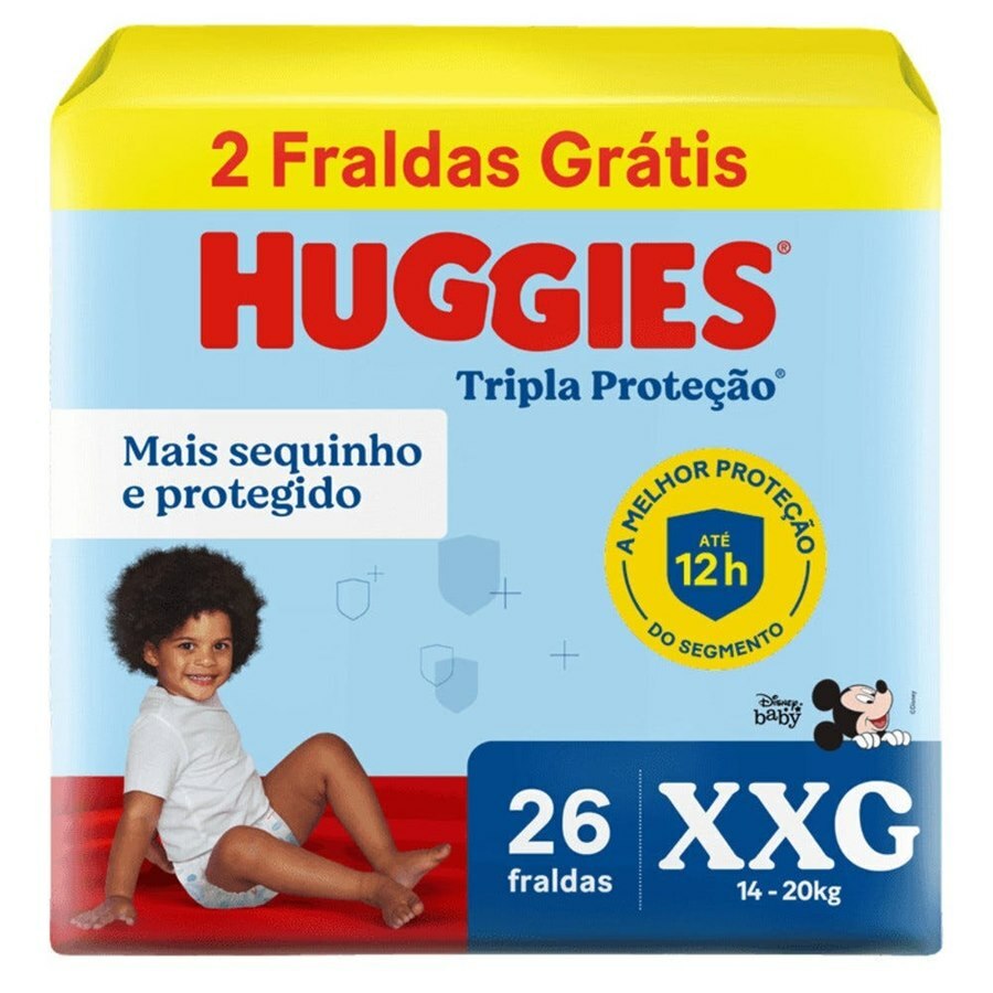 Fralda Huggies Tripla Proteção XXG Leve 26 Pague 24 Unidades