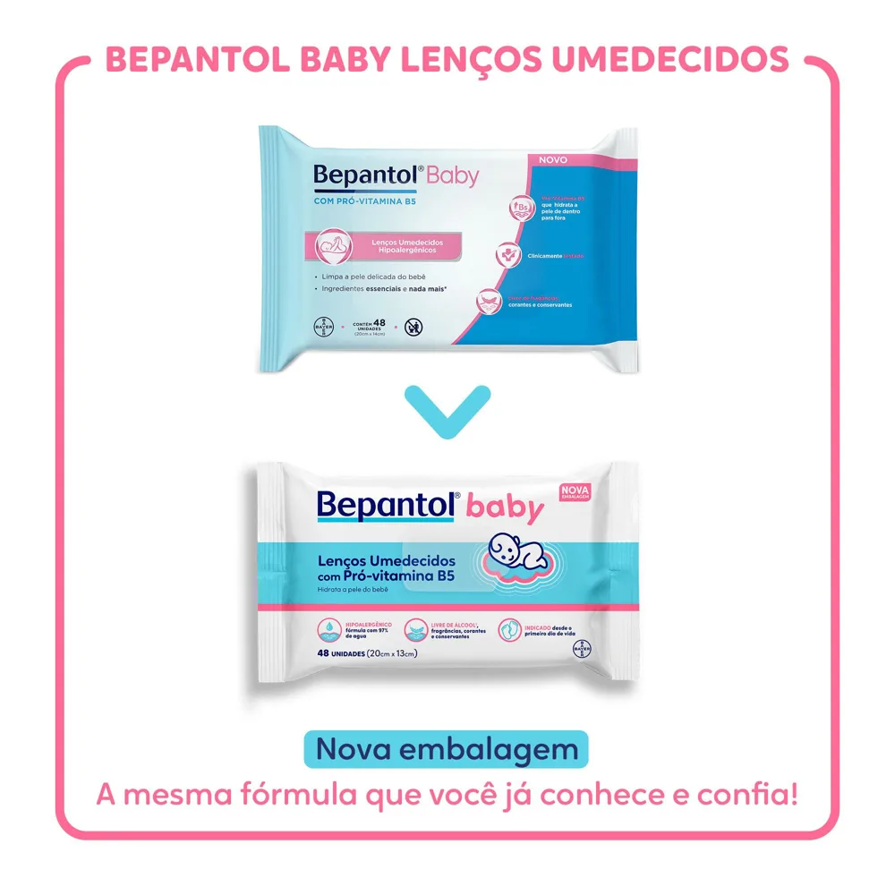 Lenços Umedecidos Bepantol Baby Sem Fragrância com Pró-Vitamina B5 Hipoalergênico 48 Unidades