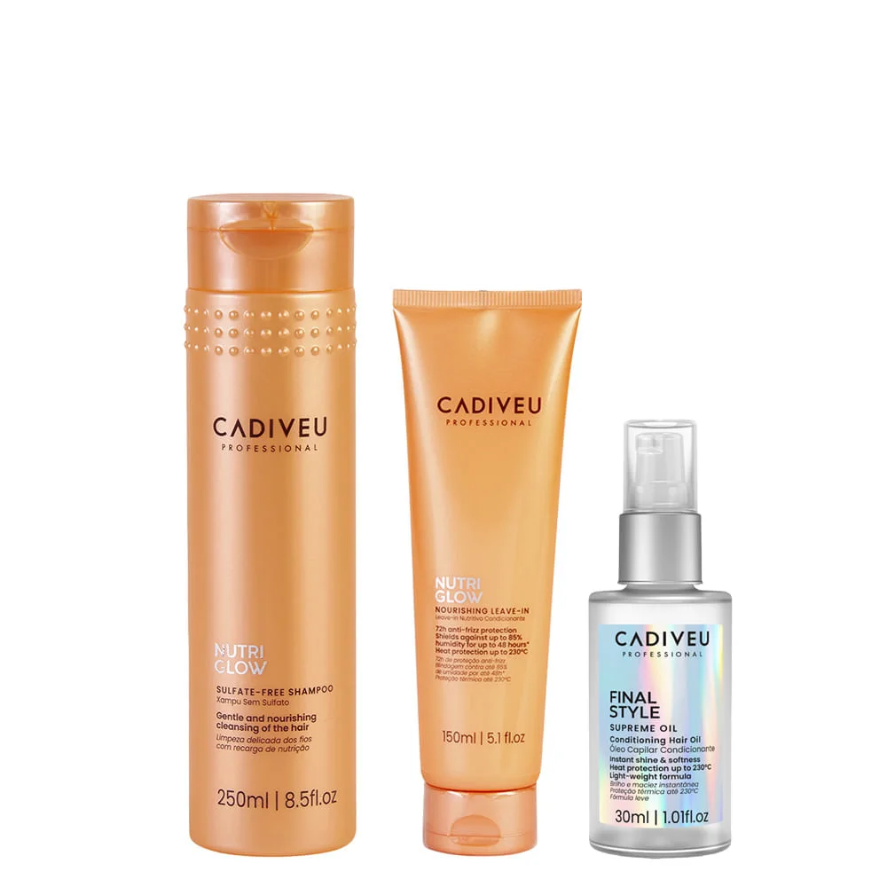 Kit Shampoo 250ml + Óleo 30ml + Leave-in 150ml - Cadiveu - Nutri Glow