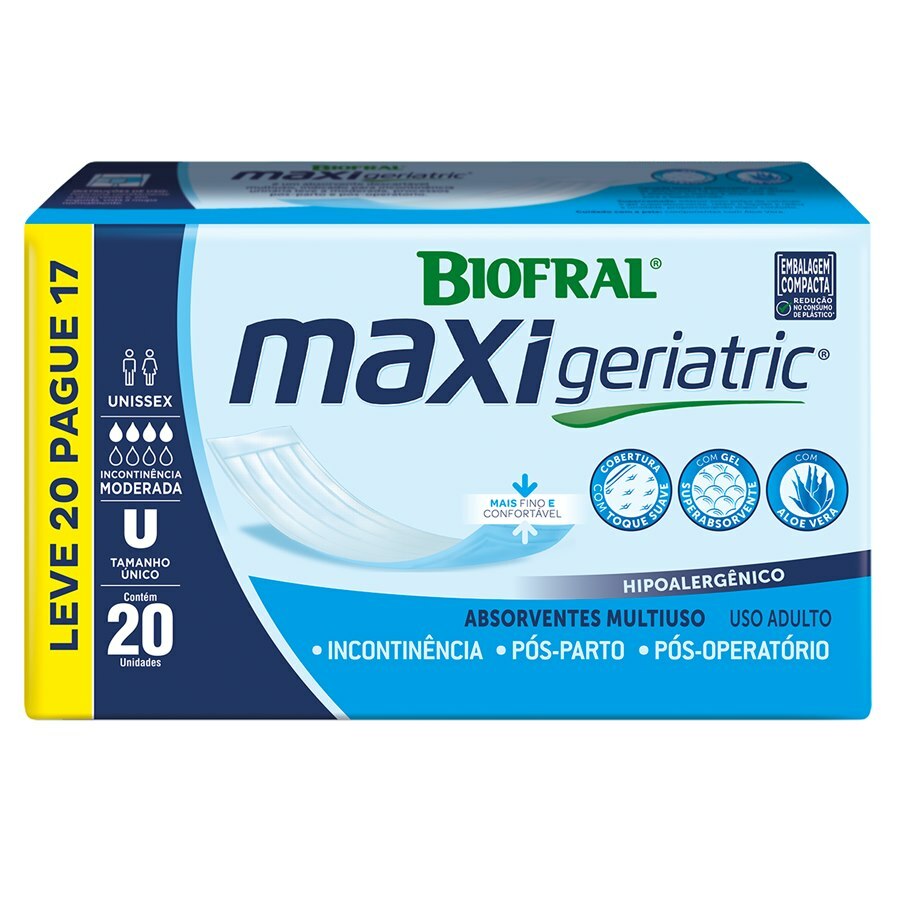 Absorvente Biofral Maxi Geriatric Incontinência Moderada Tamanho Único - 20 Unidades