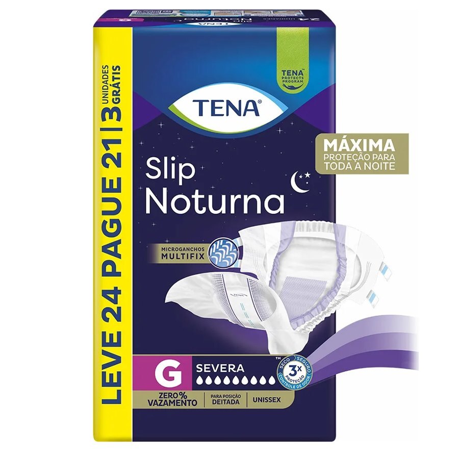 Fralda Geriátrica Unissex Tena Slip Noturna G - 24 Unidades