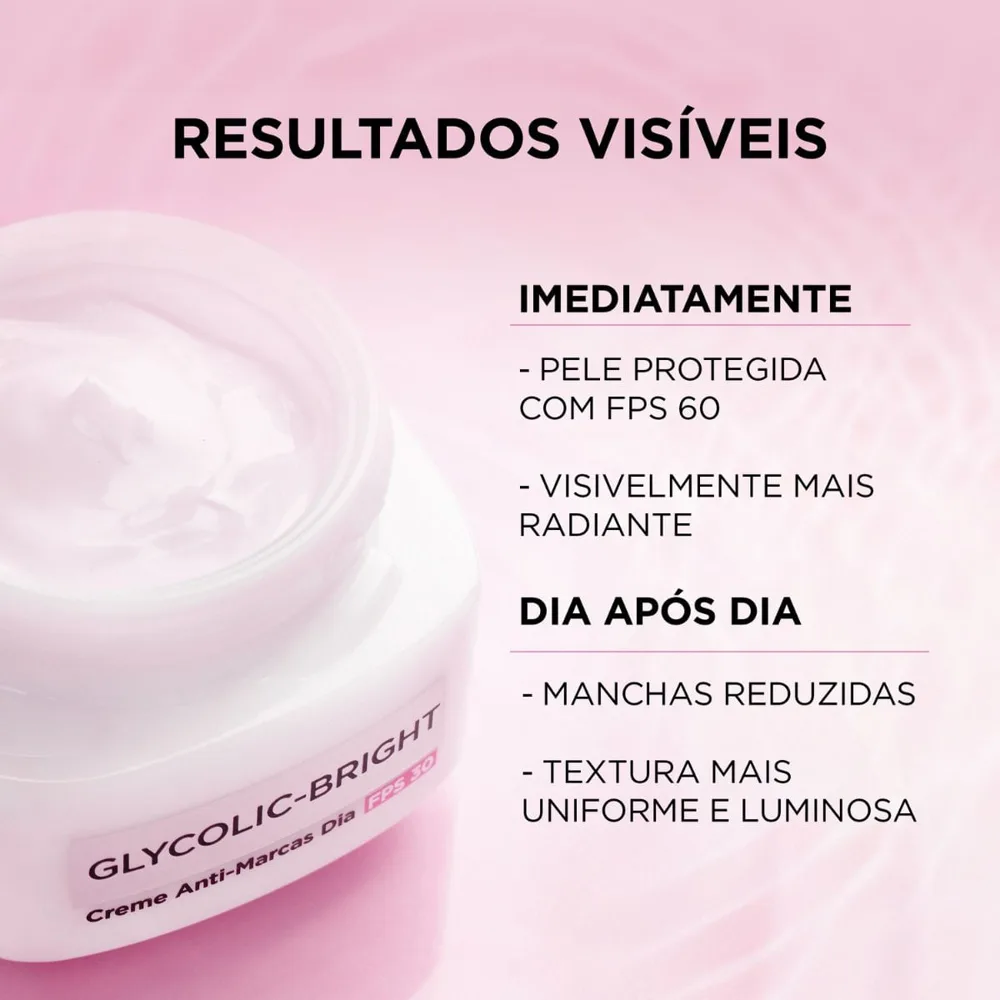 Creme Facial L'Oréal Paris Glycolic Bright Anti-Marcas Diurno FPS 30 49g