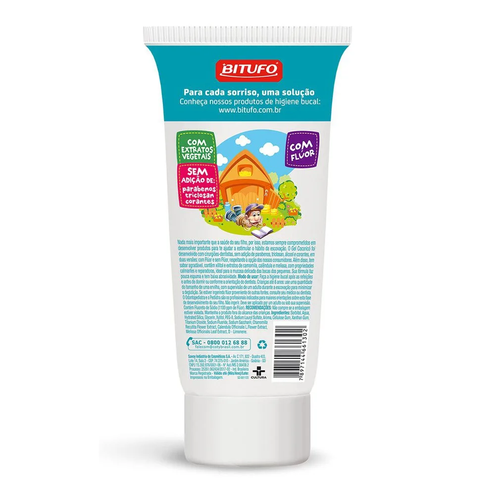Gel Dental Bitufo Cocoricó Com Flúor Sabor Tutti-Frutti 90G