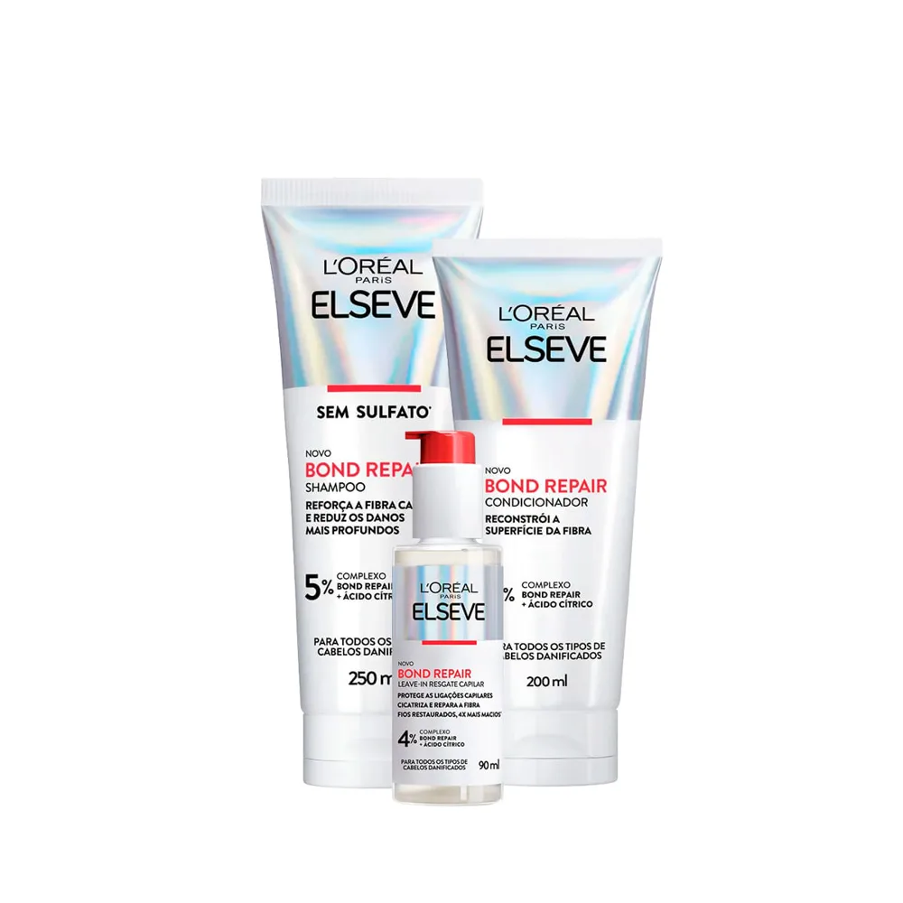 Kit Elseve Bond Repair Shampoo 250ml + Condicionador 200ml + Leave-in 90ml