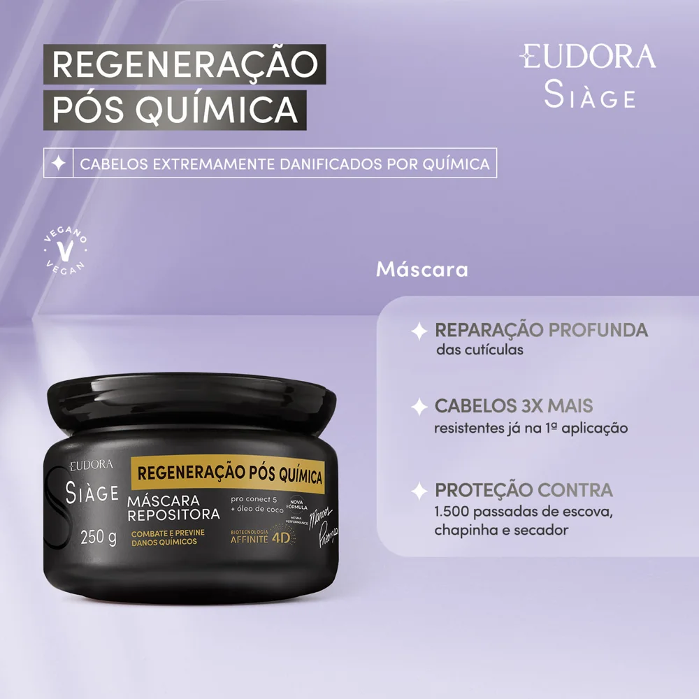 Máscara Capilar Eudora Siàge Regeneração Pós Química Repositora 250g