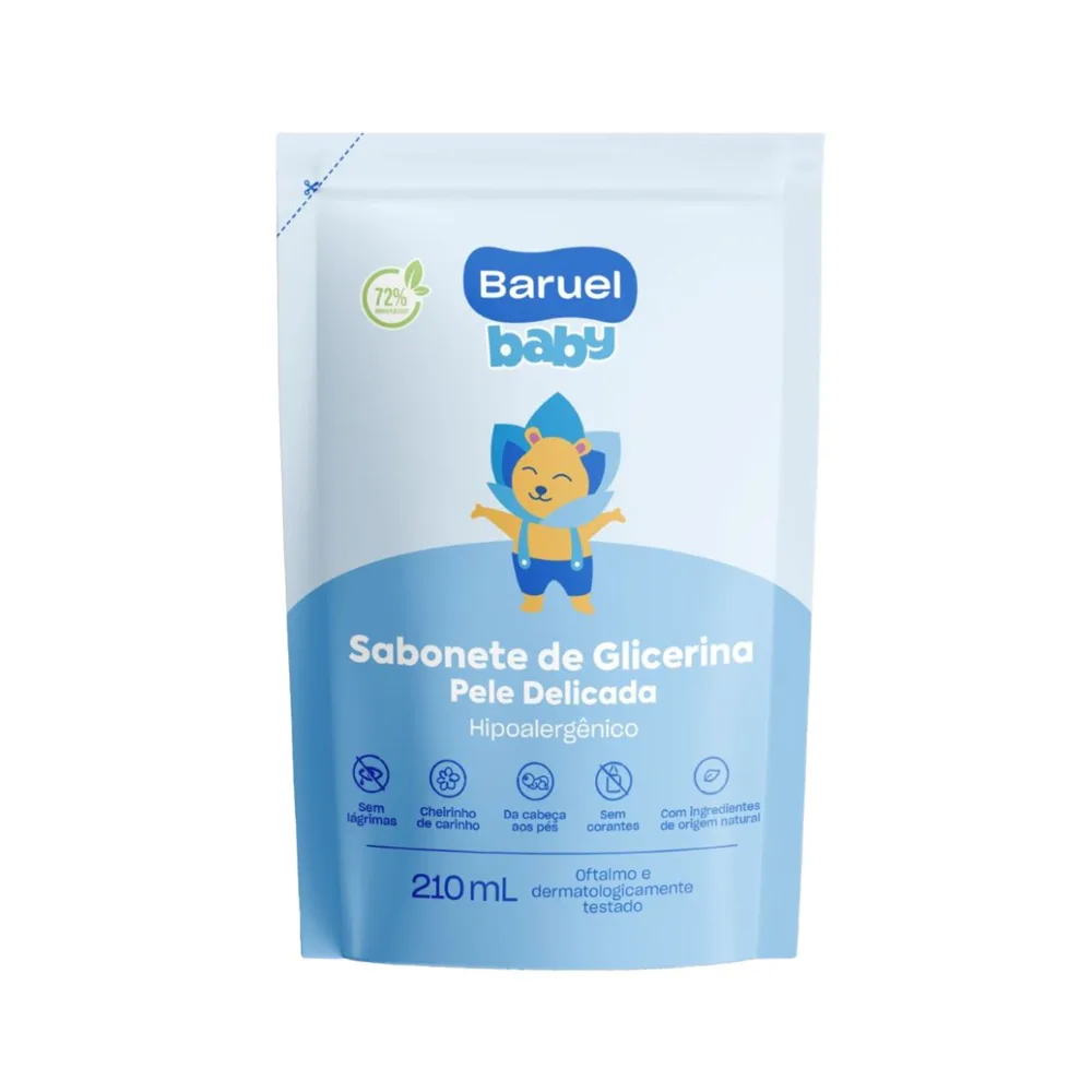 Sabonete Líquido De Glicerina Baruel Baby Pele Delicada Da Cabeça Aos Pés Sachê Refil 210ml