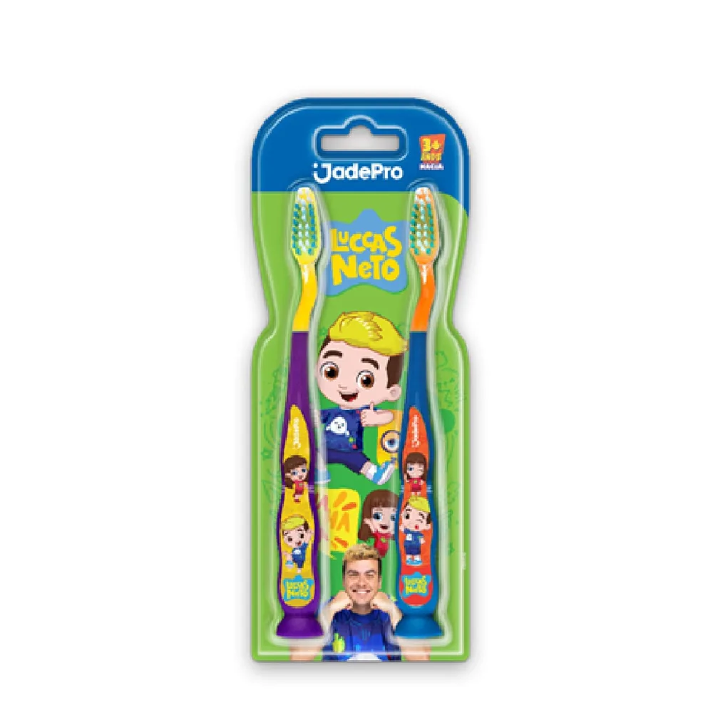 Escova Dental Jadepro Luccas Neto Com Limpador De Língua E Ventosa Macia A Partir De 3+anos Com 2 Unidades