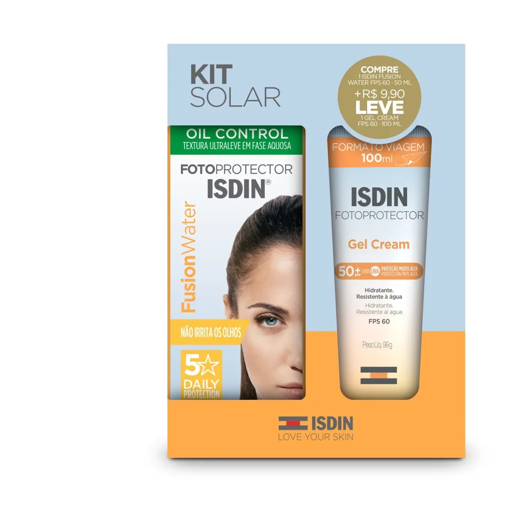 Kit Solar Isdin Duo Fps60 Fusion Water 50ml + Gel Cream Corporal 100ml