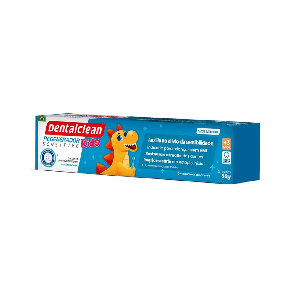 Gel Dental Infantil Dentalclean Kids Regenerador Sensitive com Flúor Sabor Tutti Frutti 50g