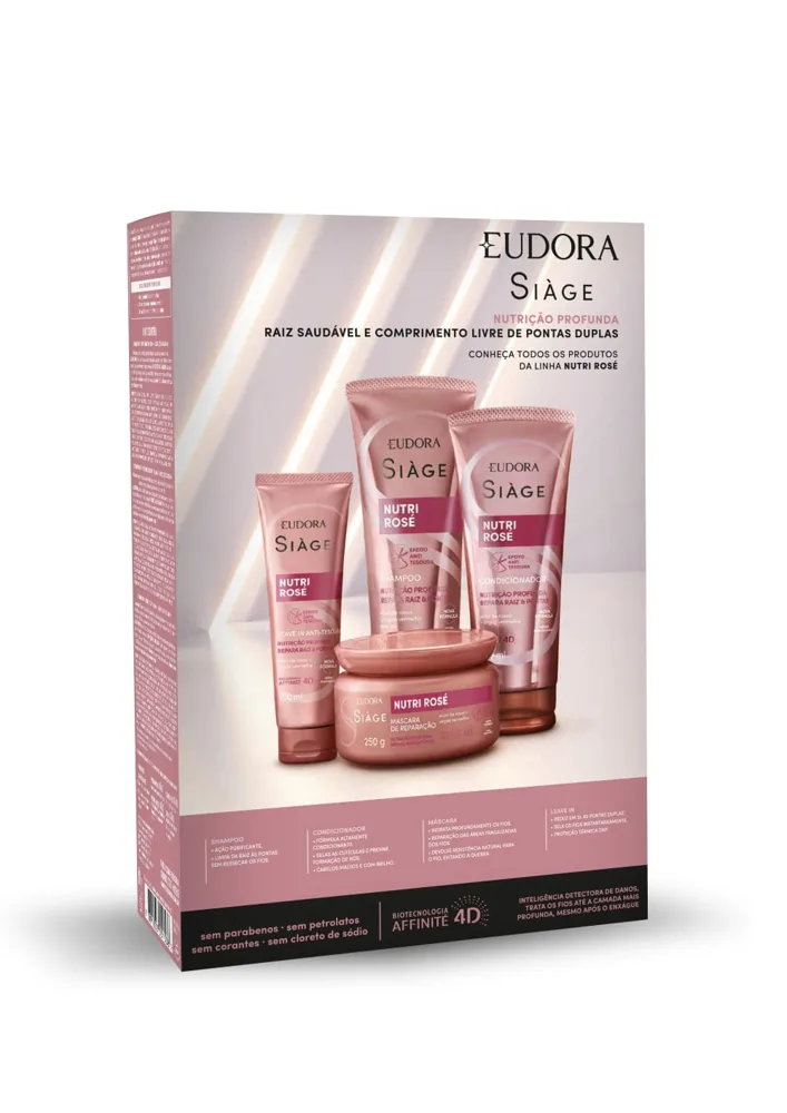 Kit Shampoo Eudora Siàge Nutri Rosé 250ml 1 Uni + Condicionador 125ml 1 Uni + Leave-in Rosé 30ml 1 Uni