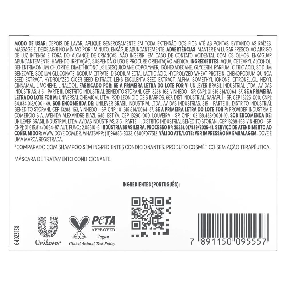 Máscara de Tratamento Dove Bond Repair + Peptídeo 10 em 1 250g
