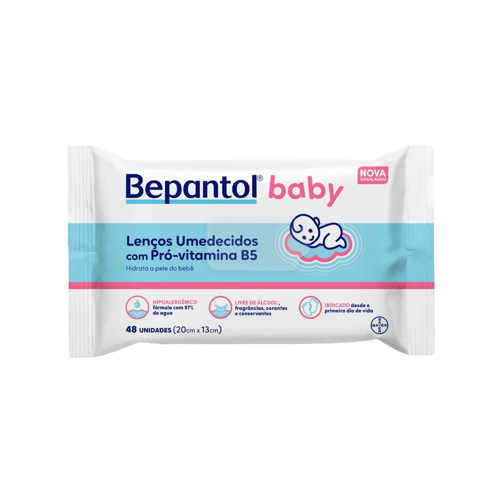 Lenços Umedecidos Bepantol Baby Sem Fragrância com Pró-Vitamina B5 Hipoalergênico 48 Unidades