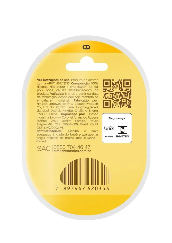 Bico para Mamadeira João e Maria Fluxo Variável de 0 a 6 meses Silicone 1 Unidade