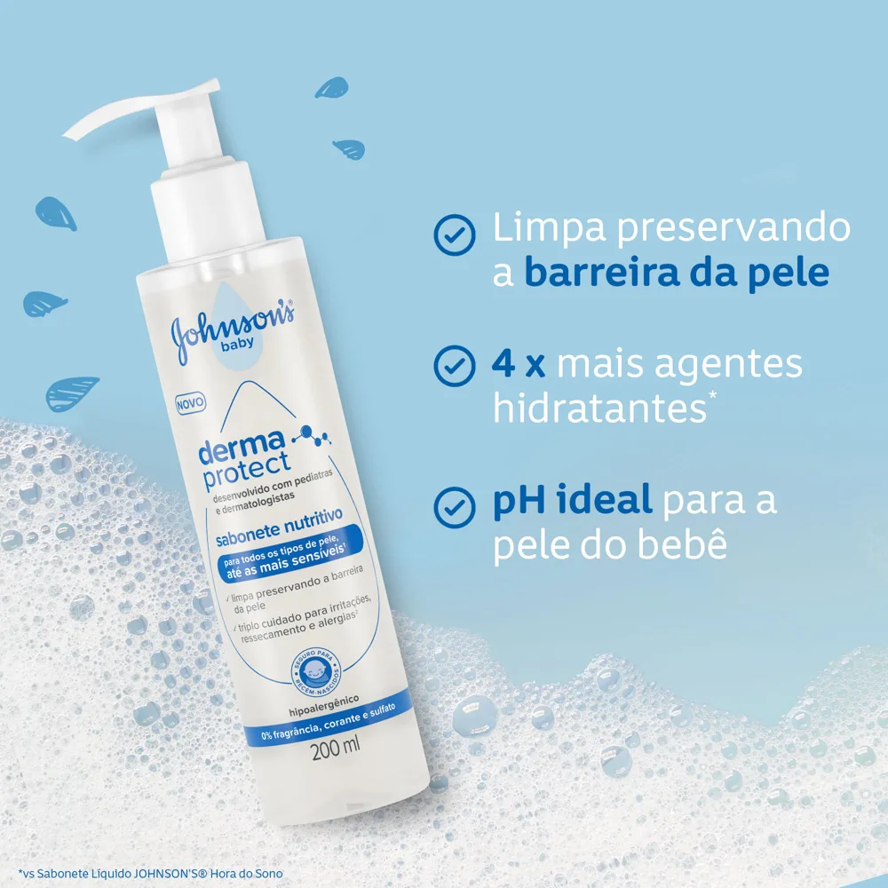 Sabonete Líquido Nutritivo Johnson's Baby Derma Protect Sem Fragrância 200ml