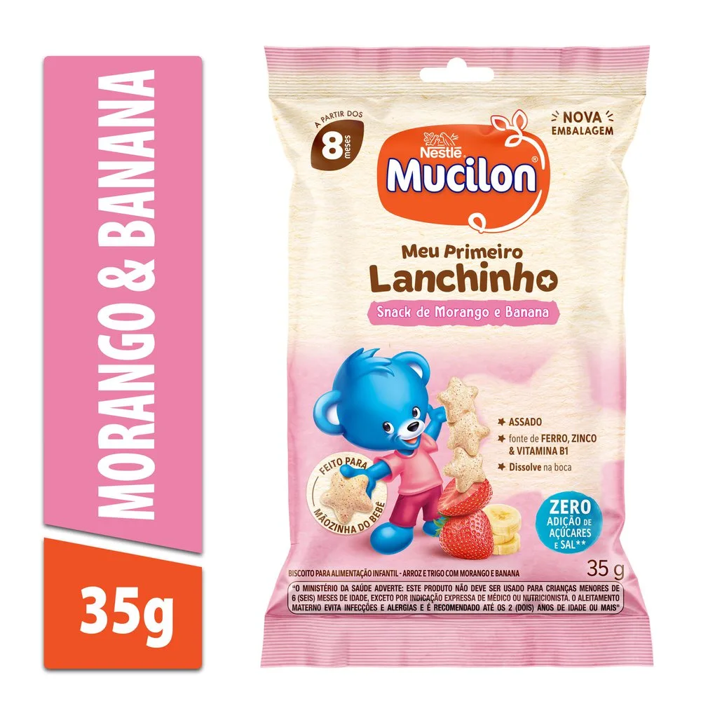 Snack Infantil Mucilon Meu Primeiro Lanchinho Sabor Morango e Banana 35g