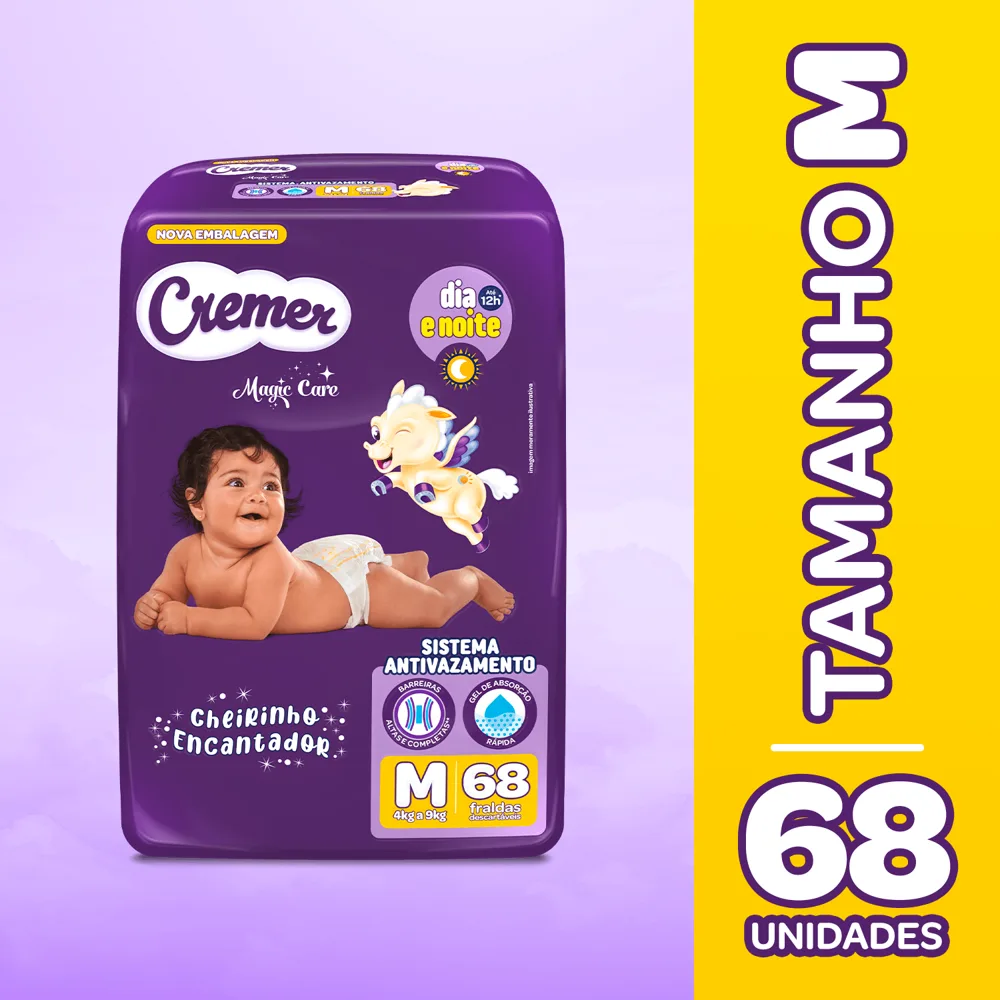 Fralda Cremer Magic Care Dia e Noite M 68 Unidades