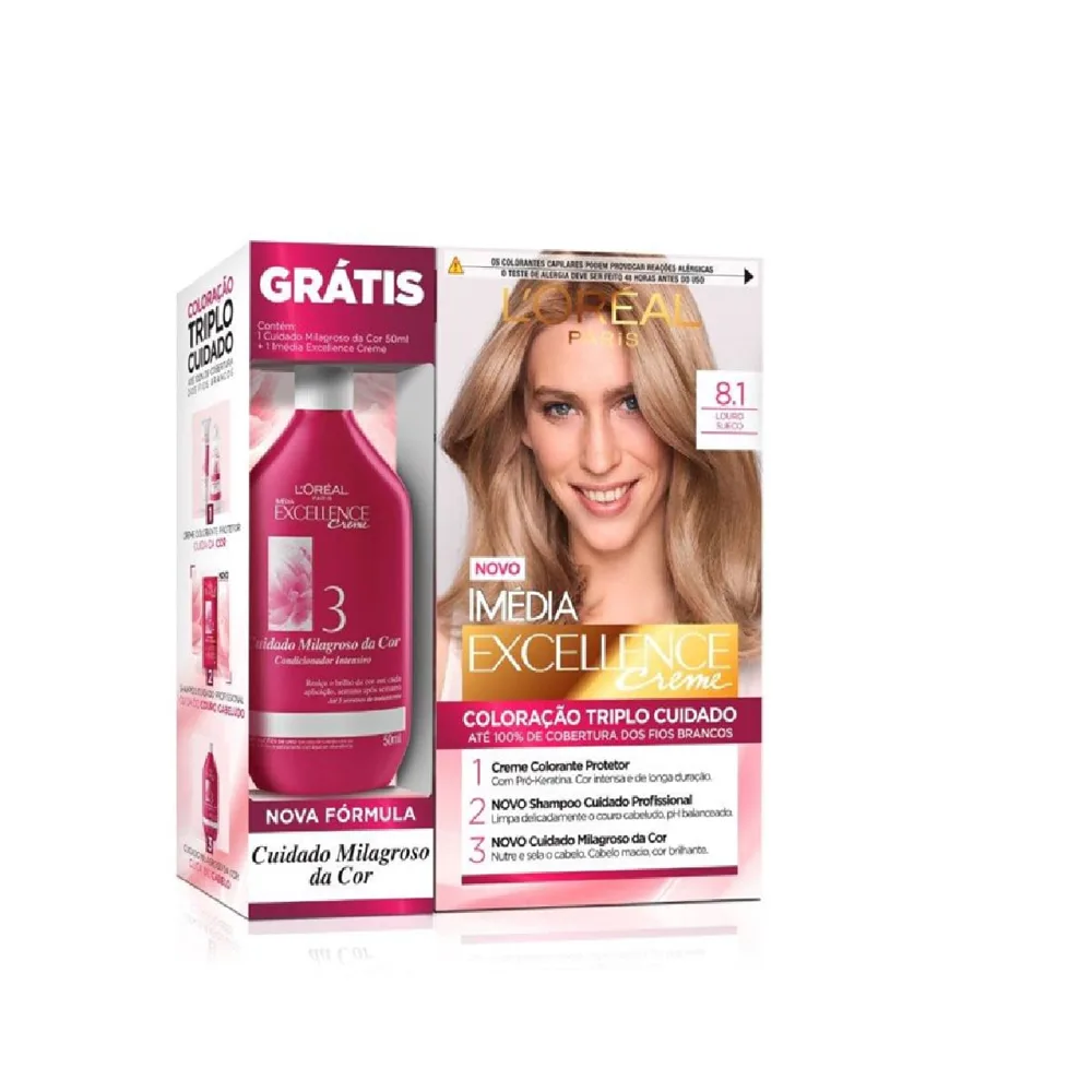 Tintura Imedia Excellence Louro Sueco 8.1 Gratis Tratamento Cuidado Milagroso Da Cor 50g