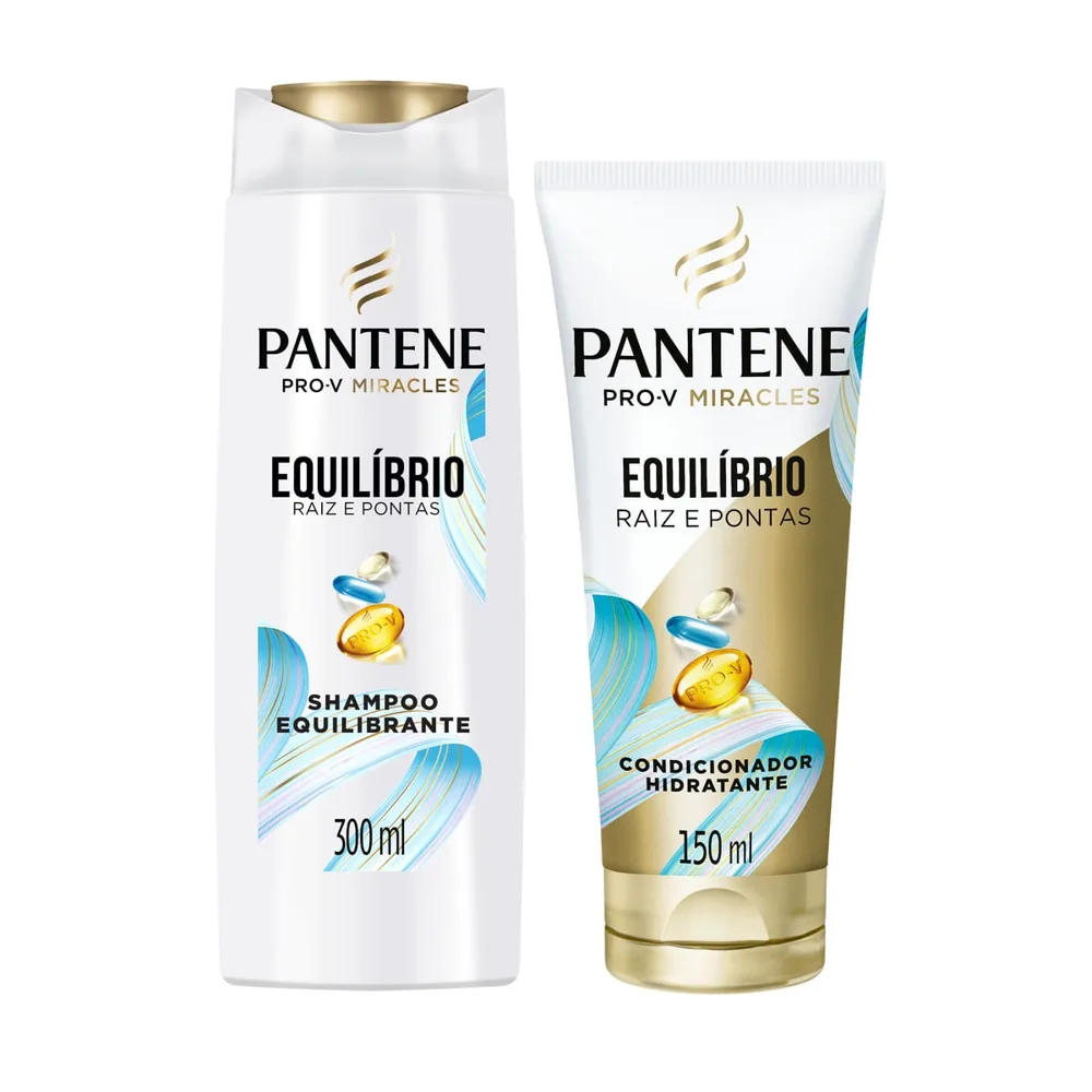 Kit Shampoo Pantene Pro-V Miracles Equilíbrio Raiz e Pontas 300ml 1 Uni + Condicionador Miracles Equilíbrio Raiz e Pontas 150ml 1 Uni