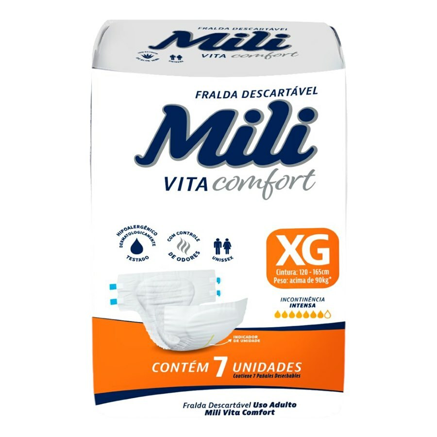 Fralda Descartável Adulto Mili Vita Comfort Xg - 7 Unidades