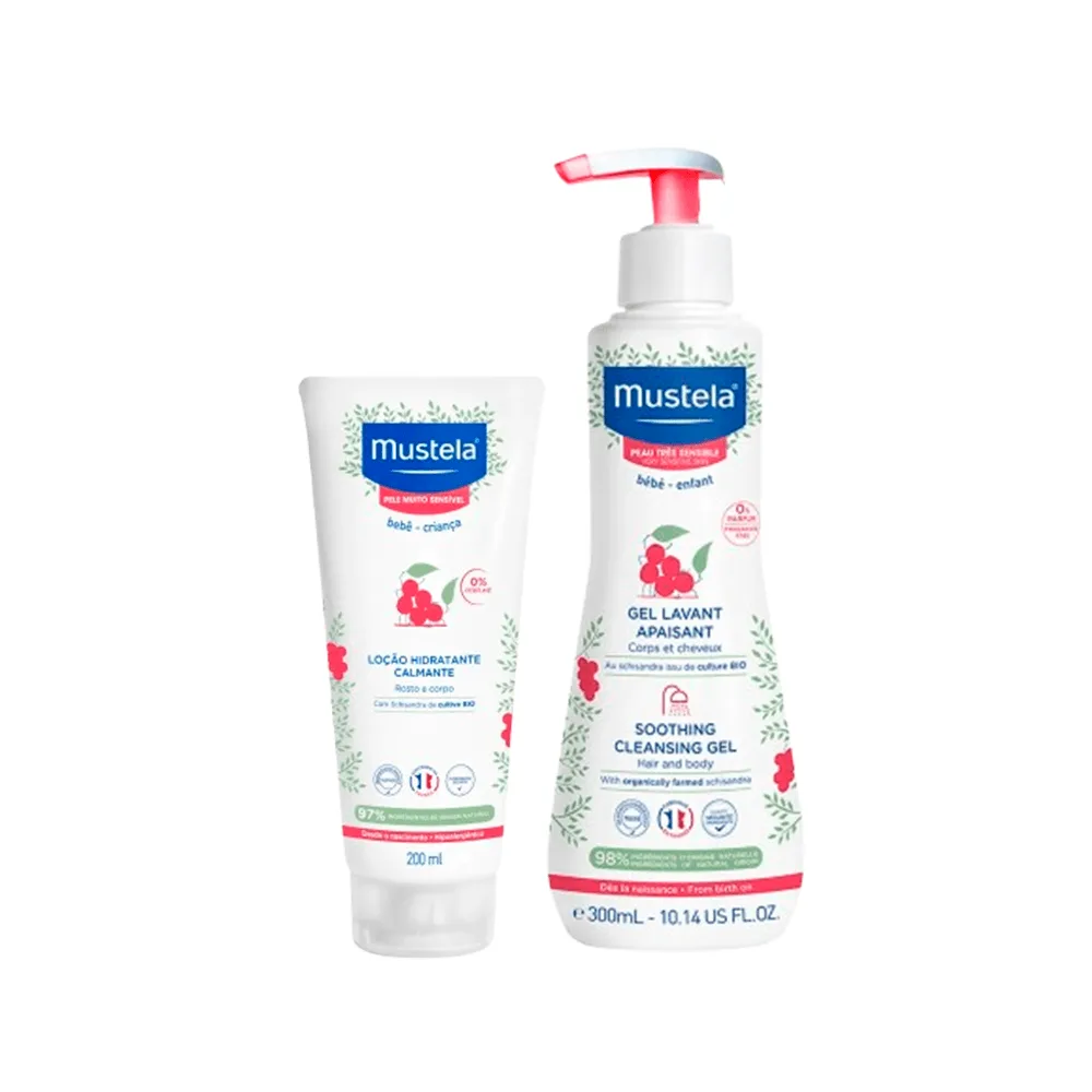 Kit Mustela Gel Lavante Calmante Pele Muito Sensível 300ml + Hidratante Calmante para Pele Muito Sensível 200ml