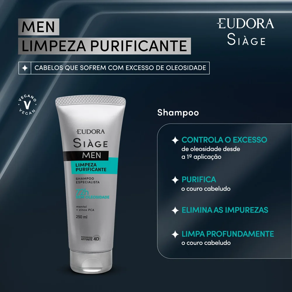 Shampoo Eudora Siàge Men Limpeza Purificante 250ml