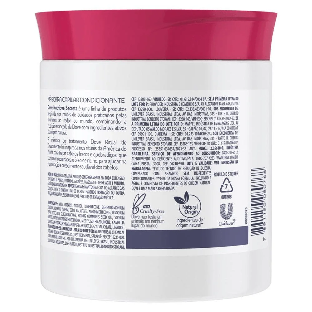 Masc Cap Dove Cond Nutricao Inte Ritual De Cresc 1 Min 500g