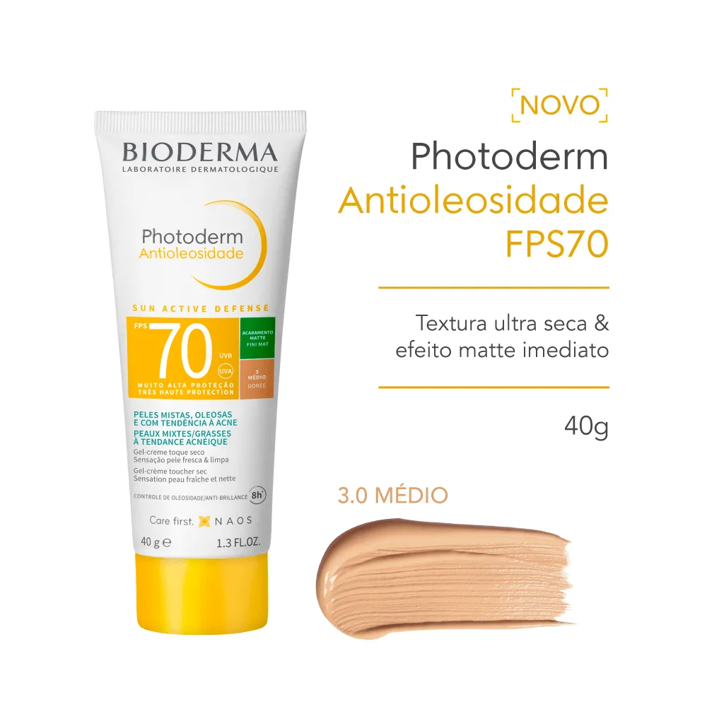 Protetor Solar Facial Bioderma Photoderm Antioleosidade FPS70 Cor 3.0 40g