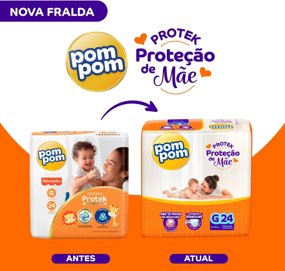 Fralda Pom Pom Protek Proteção de Mãe G 24 Unidades