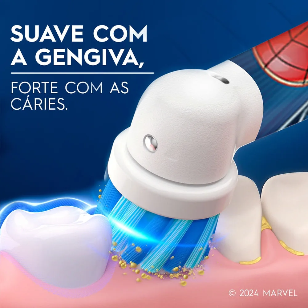 Refil Escova Dental Elétrica Infantil Oral-B Kids Marvel Homem-Aranha Cerdas Macias 2 Unidades