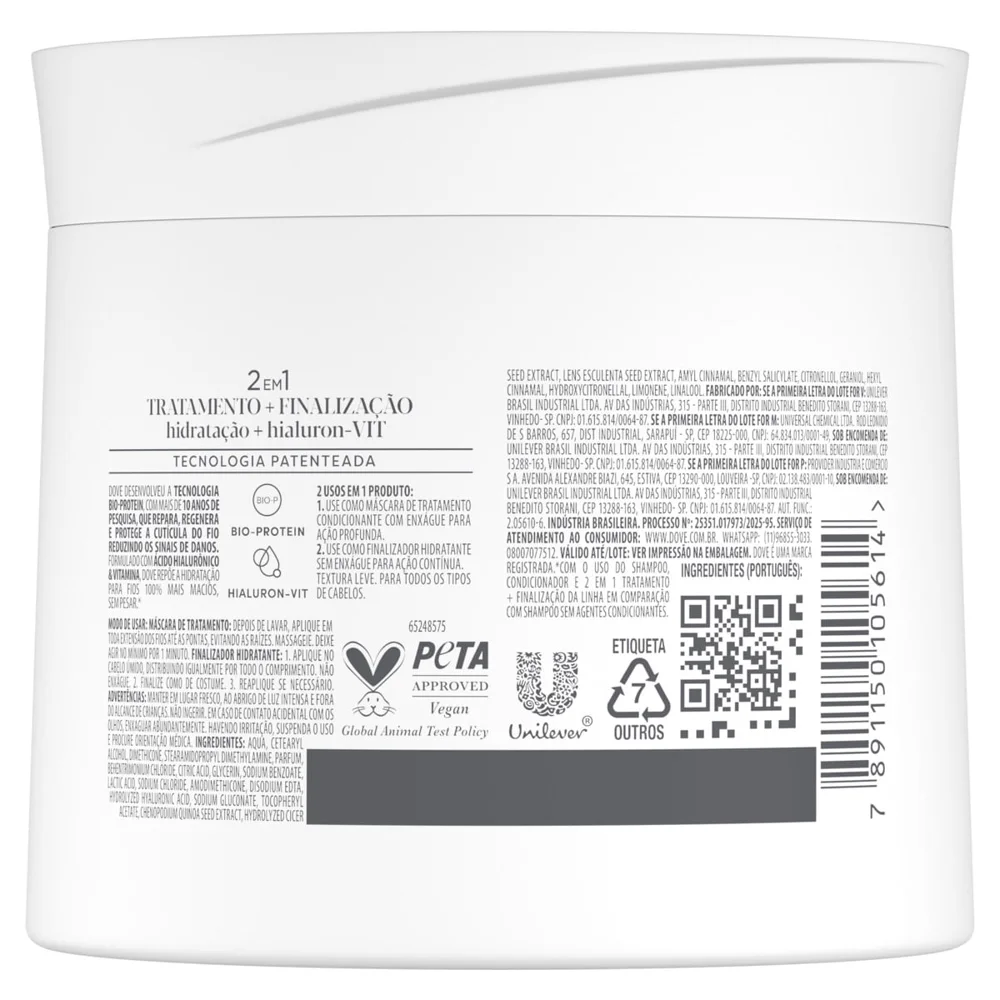Máscara De Tratamento Capilar Dove Hidratação + Hialuron-Vit 320g