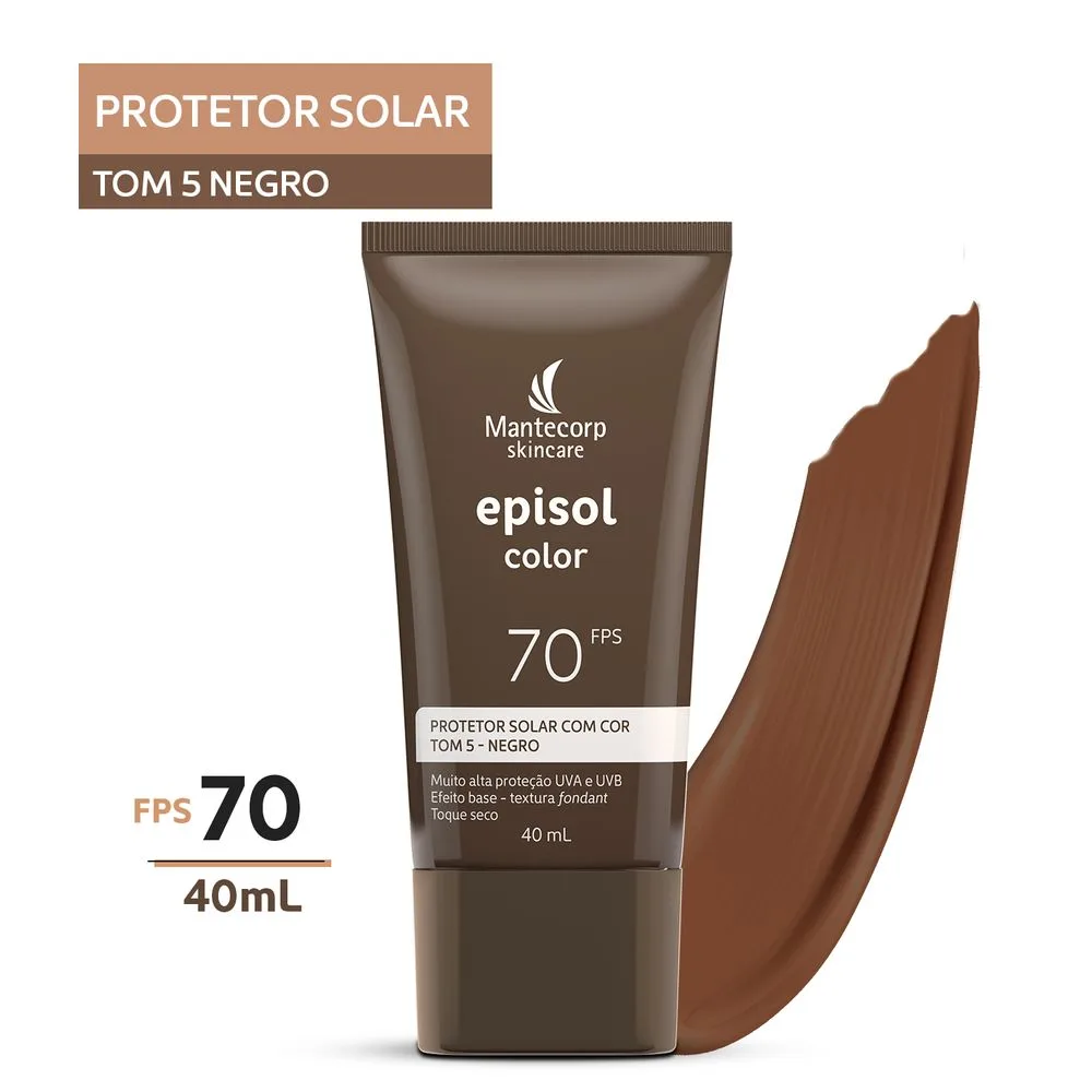 Protetor Solar Facial Episol Color Toque Seco FPS70 Tom 5 Negro 40ml