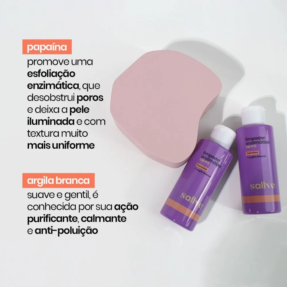 Limpador Facial Sallve Enzimático Papaína e Argila Branca 30g