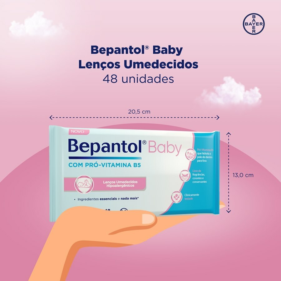 Bepantol Baby Lenços Umedecidos Hipoalergênico Com Pró Vitamina B5 Sem Fragrância - 48 Unidades