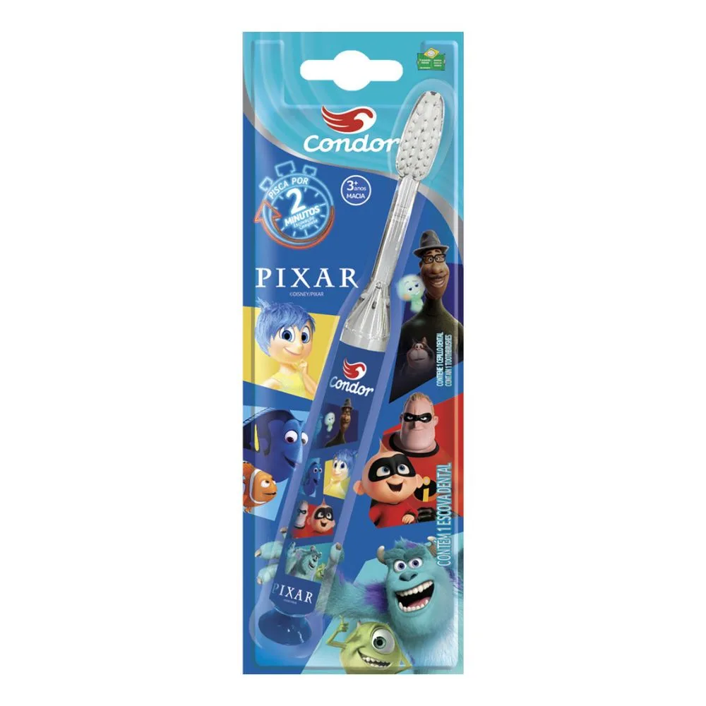 Escova Dental Infantil Condor Pixar com Luz de LED Cerdas Macias 1 Unidade