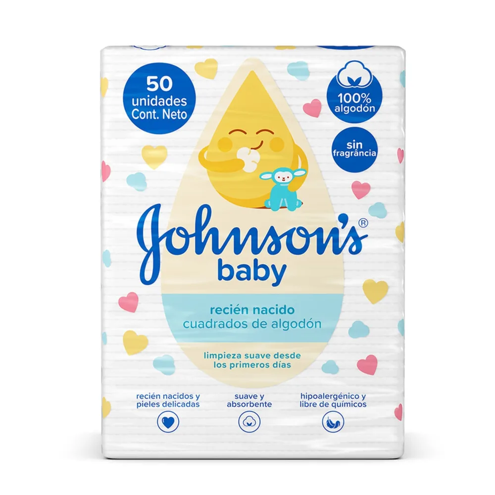 Algodão Quadrado Sem Perfume Johnsons Baby 50 Unidades