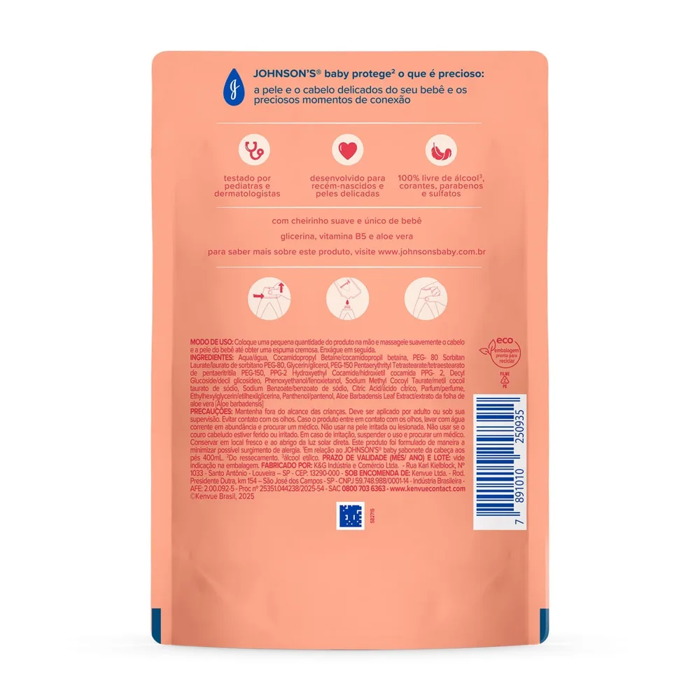 Sabonete Líquido Infantil Johnson's Baby Glicerina da Cabeça aos Pés Refil 380ml