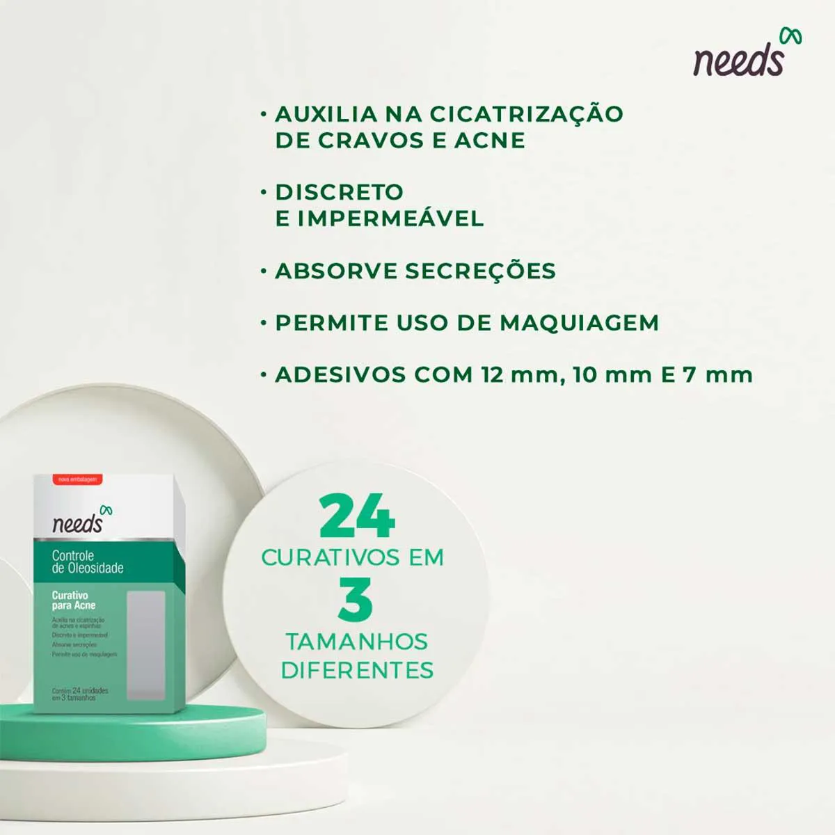 Curativo Hidrocoloide para Acne Needs Controle de Oleosidade 24 Unidades