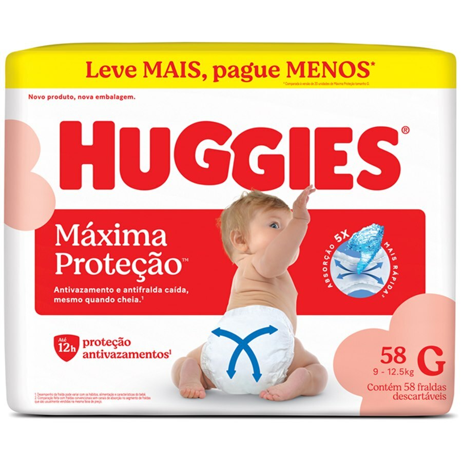 Fralda Huggies Máxima Proteção G - 58 Unidades