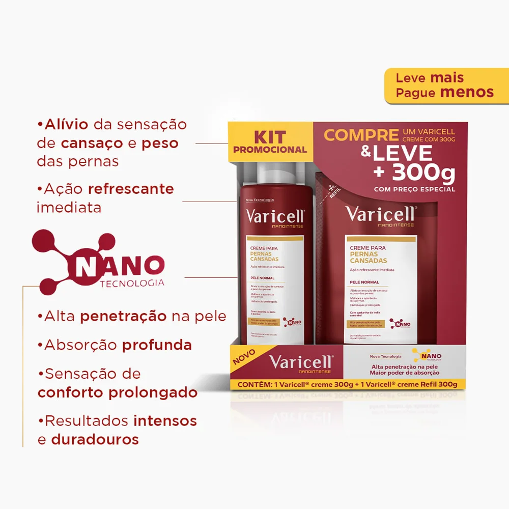 Kit Creme Varicell Nanointense 300g 1 Unidade + Creme Varicell Nanointense Refil 300g 1 Unidade