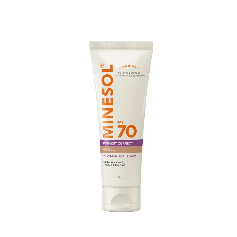 Protetor Solar Facial Minesol Pigment Correct Fps70 Cor 2.0 40g