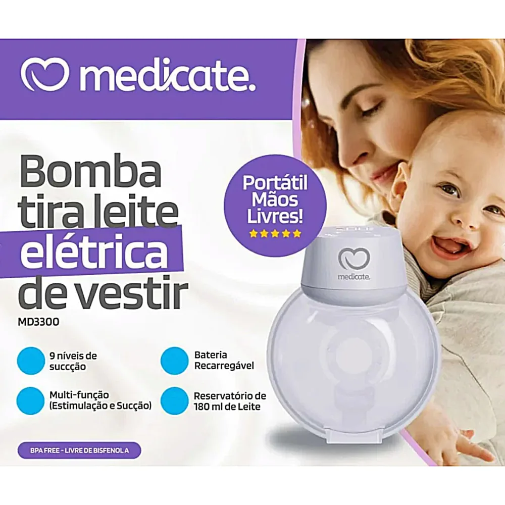 Bomba Tira-Leite Materno - Elétrica de Vestir - Medicate MD3300