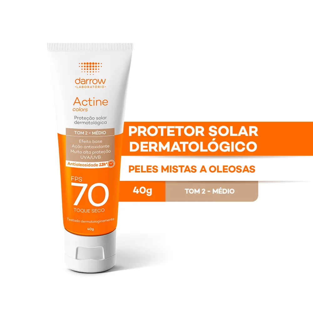 Protetor Solar Facial Darrow Actine Colors Toque Seco FPS70 Cor Pele Morena 40g