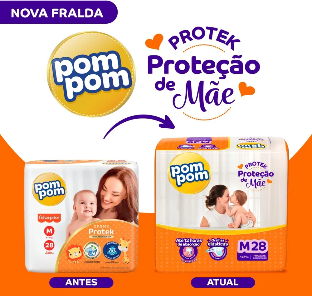 Fralda Pom Pom Protek Proteção de Mãe M 28 Unidades