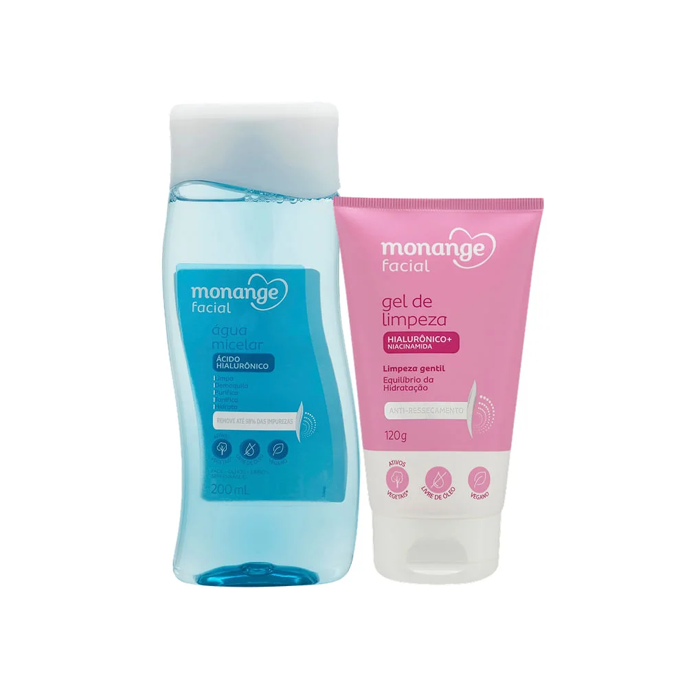 Kit Monange Gel de Limpeza Facial Anti-Ressecamento 120g + Água Micelar Demaquilante 200ml