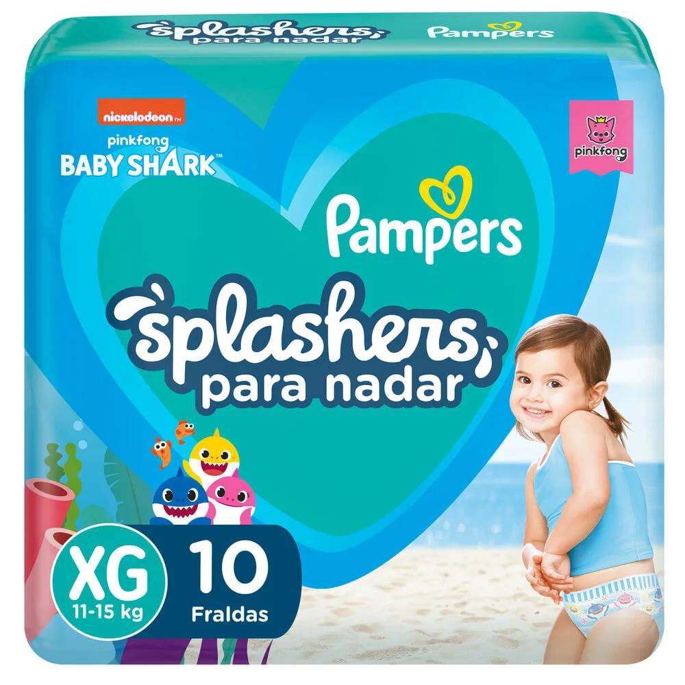 Fralda Pampers Splashers Baby Shark G/XG 10 Unidades