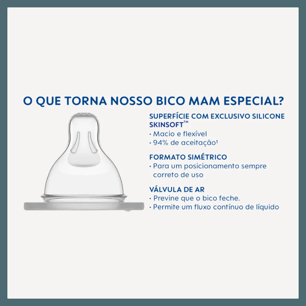 Bico para Mamadeira MAM Ortodôntico Fluxo Rápido Anticólica +4 meses Silicone 1 Unidade